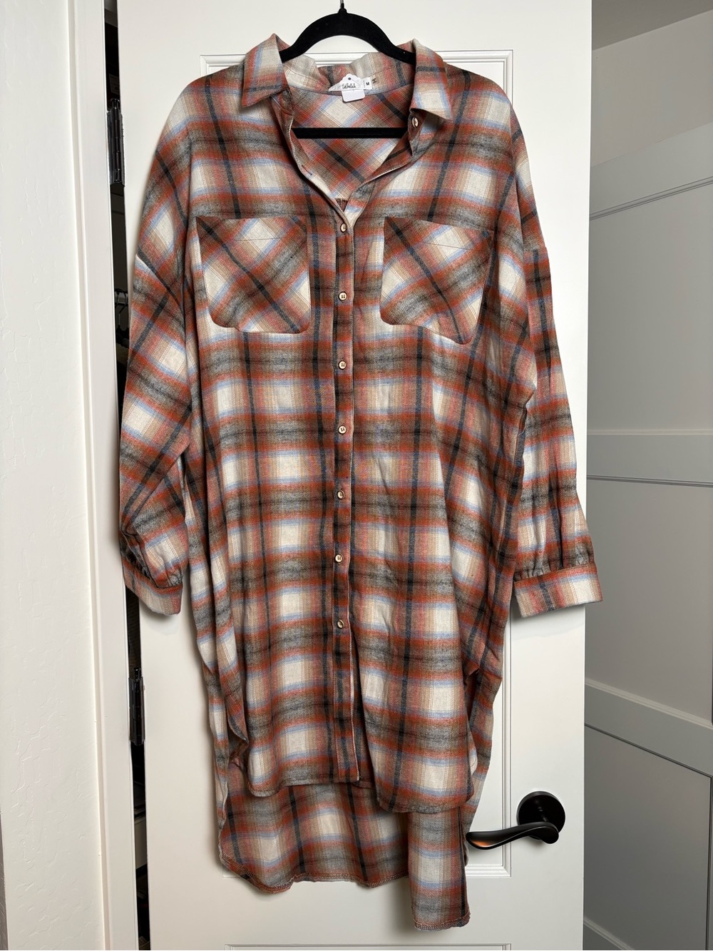 Talulah Plaid Button-Up Shirt Dress in Rust (Medium)